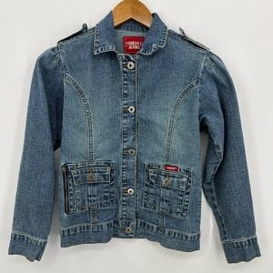 Guess Jeans Denim Jacket Girl's Size L Blue Button Down Collared Pockets Vtg Y2K